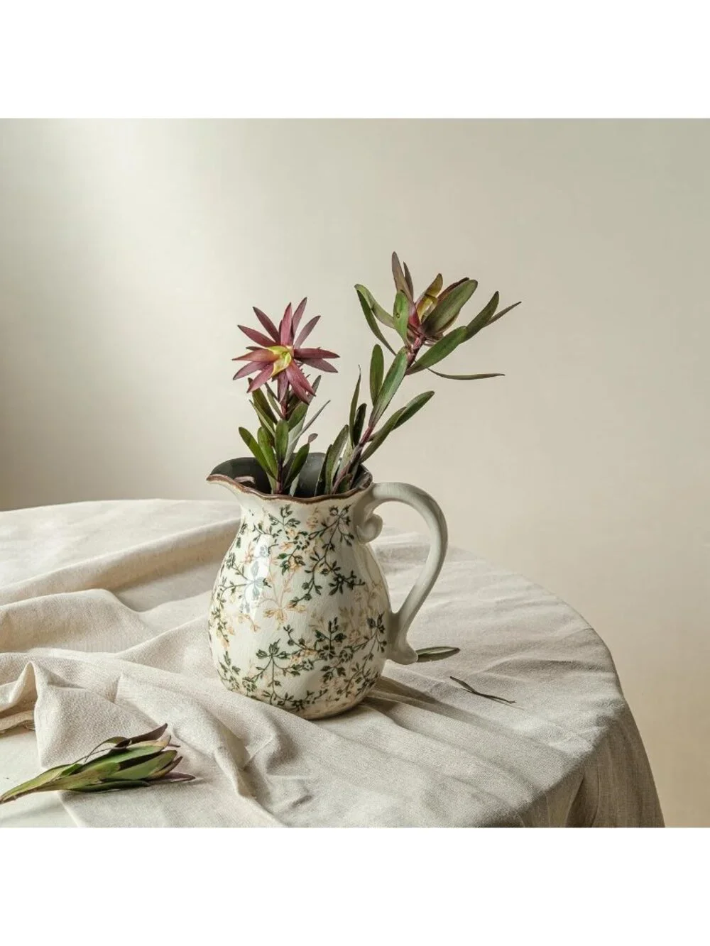 Vintage Green Ceramic Flower Vase | Rustic Farmhouse Decor for Home & Wedding